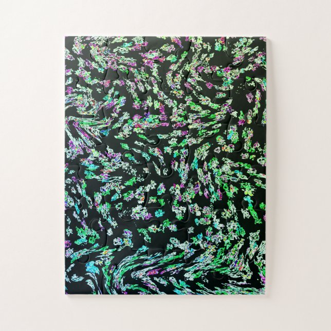 Green Pink Black Abstrakt Fraktal Modernes Kunstge Puzzle (Vertikal)
