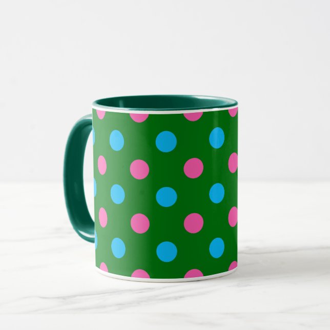Green Pink Blue Polka Dot Pattern Tasse (Vorderseite Links)