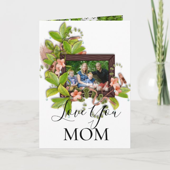 Green Pink Blume Picture Frame Hinzufügen eines Fo Karte (Vorderseite)