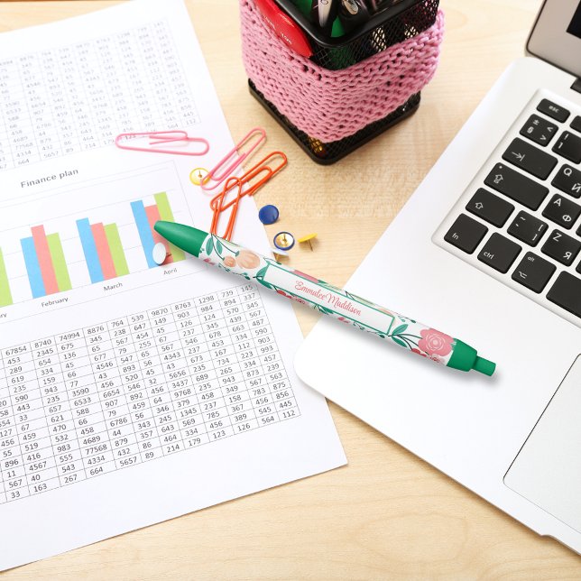 Green Pink Bohemisch Floral Ditsy Mit Monogramm Kugelschreiber (Von Creator hochgeladen)