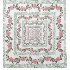Green Pink Border Retro Y2K 70er Blume Muster Duschvorhang