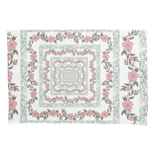 Green Pink Border Retro Y2K 70er Blume Muster Kissenbezug (Vorderseite)