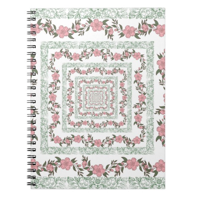 Green Pink Border Retro Y2K 70er Blume Muster Notizblock (Vorderseite)