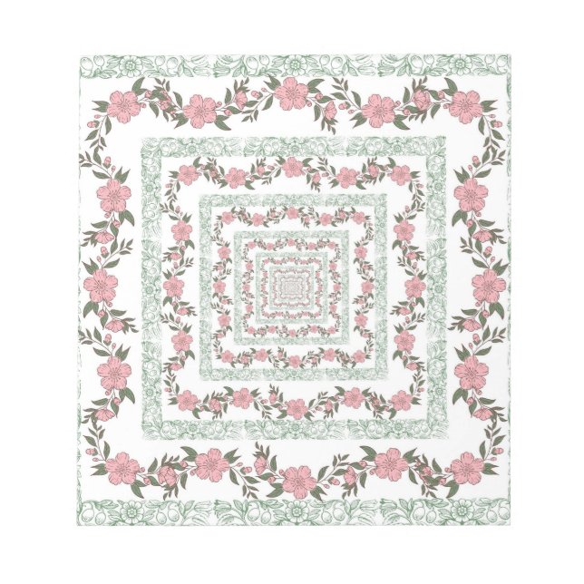 Green Pink Border Retro Y2K 70er Blume Muster Notizblock (Vorderseite)