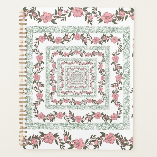 Green Pink Border Retro Y2K 70er Blume Muster Planer (Vorderseite)