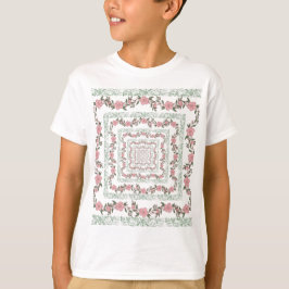 Green Pink Border Retro Y2K 70er Blume Muster T-Shirt