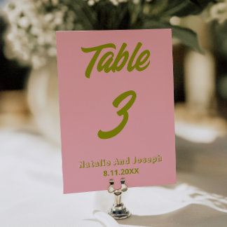 Green Pink Colorful Funky Wedding Table Number Einladung