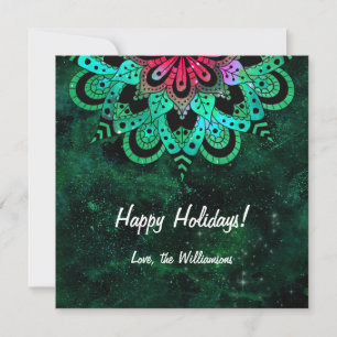 Green Pink Cosmic Mandala Weihnachtskarte