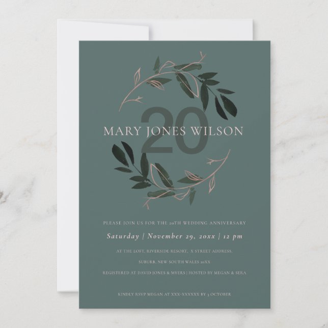 GREEN PINK FAUNA WREATH JEDES JAHR JAHRESKARTE DANKESKARTE (Vorderseite)