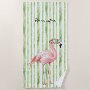 Green Pink Flamingo Strandtuch
