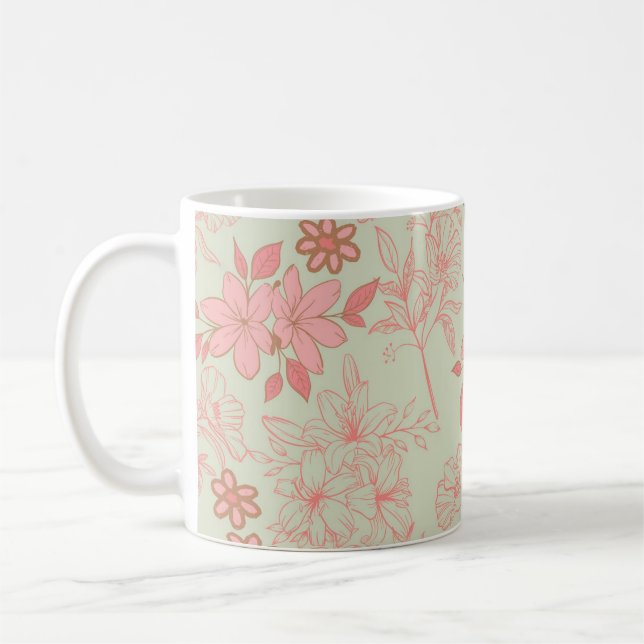 Green Pink Floral Whimsical Y2K Frühjahr & Sommer Kaffeetasse (Links)