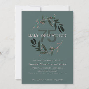 GREEN PINK FOLIAGE WREATH ALTER 75 GEBURTSTAGSKART DANKESKARTE