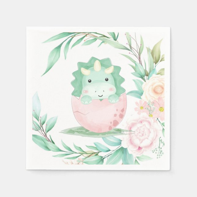 Green Pink Green Dinosaur Peony Baby Dusche Serviette (Vorderseite)