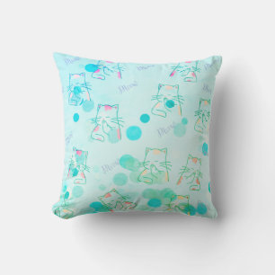 Green & Pink Kitty Throw Kissen