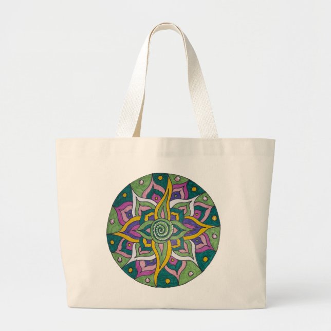 Green/Pink Lotus Mandala Tote Bag Jumbo Stoffbeutel (Vorne)