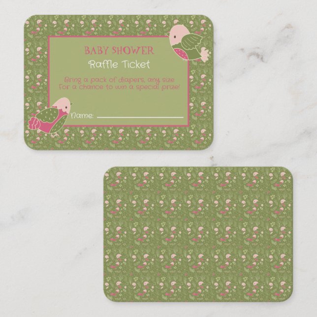 Green Pink Niedlich Birds Baby Duschkabine Raffel  Begleitkarte (Vorne/Hinten)