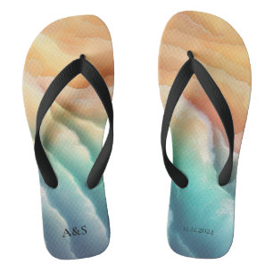 Green Pink Ocean Beach SUMMER Wasserfarbe Elegante Flip Flops