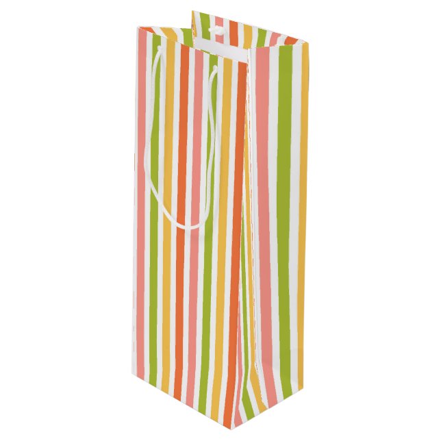 GREEN PINK ORANGE YELLOW STRIPES GESCHENKTÜTE FÜR WEINFLASCHEN (Vorderseite Schrägansicht)