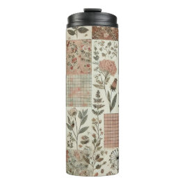 Green Pink Patchwork Quilt Rustic Retro Boho Thermosbecher