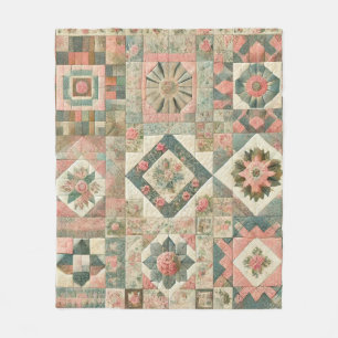 Green & Pink Patchwork Rustikale Retro-Vintage Blu Fleecedecke