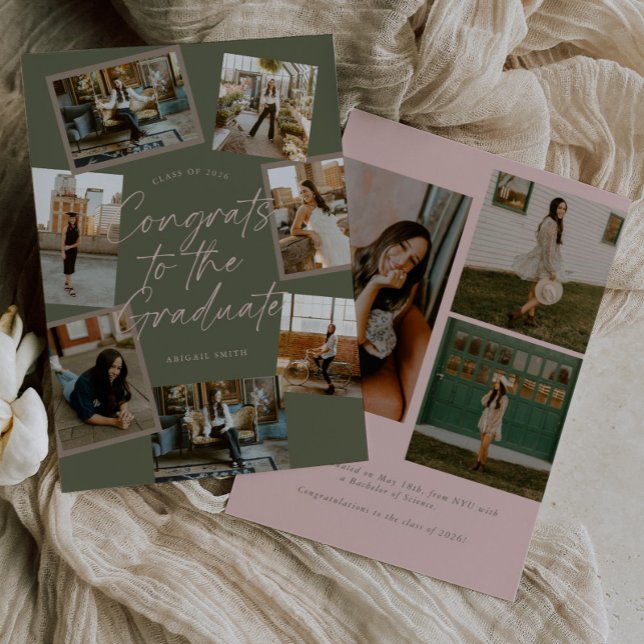 Green & Pink Photo Collage Graduation Ankündigung (Von Creator hochgeladen)