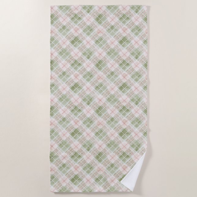 Green Pink Plaid Stripes   Strandtuch (Vorderseite)
