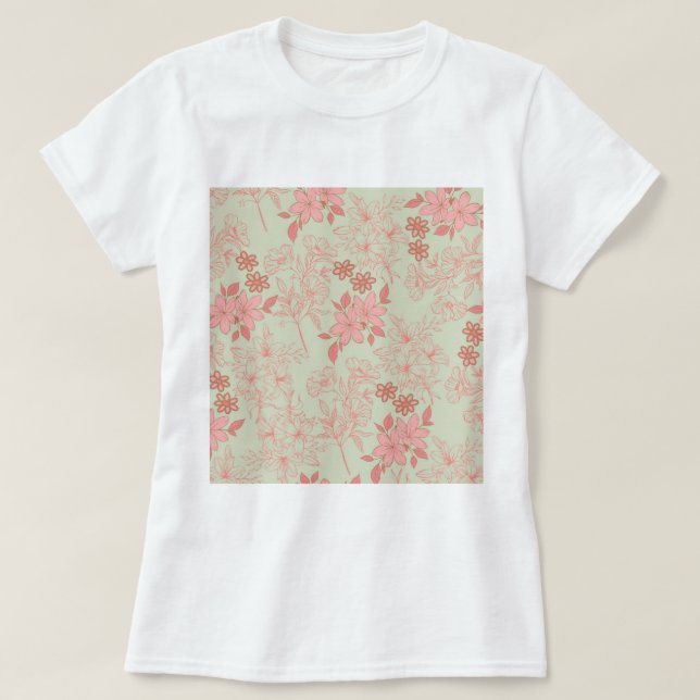 Green Pink Retro Y2K 70er Blume Muster T-Shirt (Design vorne)
