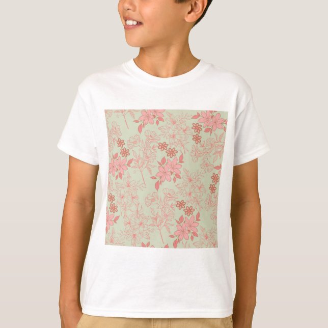 Green Pink Retro Y2K 70er Blume Muster T-Shirt (Vorderseite)