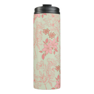 Green Pink Retro Y2K 70er Blume Muster Thermosbecher