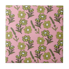 Green Pink Retro Y2K Funky Hippie Blume Muster Fliese