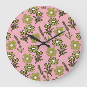 Green Pink Retro Y2K Funky Hippie Blume Muster Große Wanduhr
