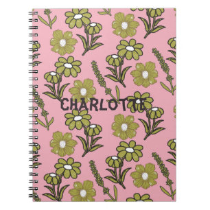 Green Pink Retro Y2K Funky Hippie Blume Muster Notizblock