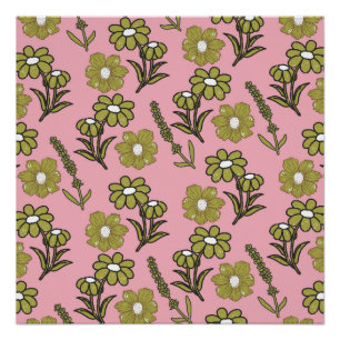 Green Pink Retro Y2K Funky Hippie Blume Muster Poster