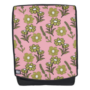Green Pink Retro Y2K Funky Hippie Blume Muster Rucksack