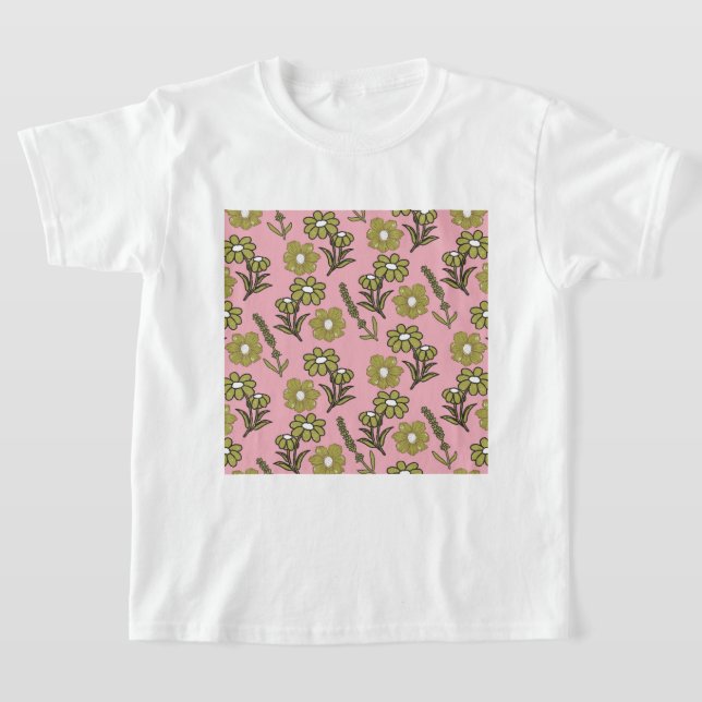 Green Pink Retro Y2K Funky Hippie Blume Muster T-Shirt (Ablage )