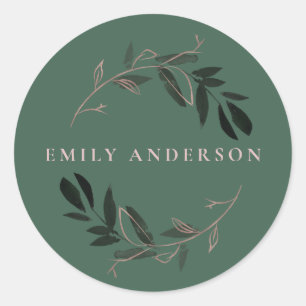 GREEN PINK ROSE GOLD FOLIAGE WREATH BERUFLICH RUNDER AUFKLEBER
