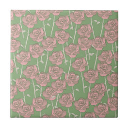 Green Pink Rose Retro Y2K 70er Blume Muster Fliese