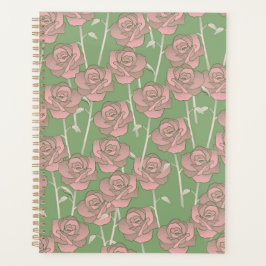 Green Pink Rose Retro Y2K 70er Blume Muster Planer