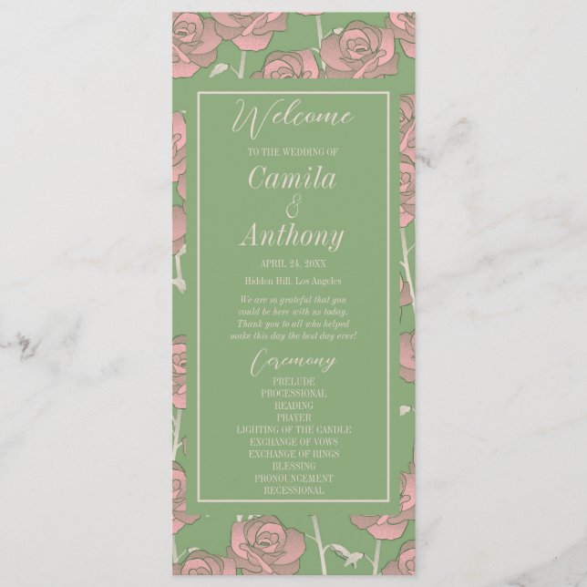 Green Pink Rose Retro Y2K 70er Blume Muster Programm (Vorderseite)