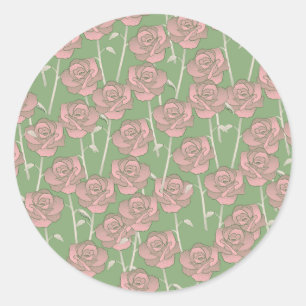 Green Pink Rose Retro Y2K 70er Blume Muster Runder Aufkleber