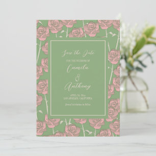 Green Pink Rose Retro Y2K 70er Blume Muster Save The Date