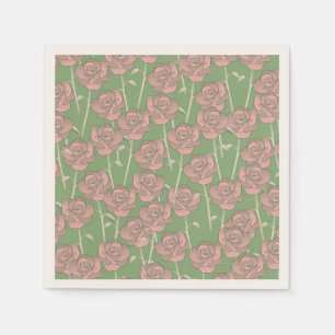 Green Pink Rose Retro Y2K 70er Blume Muster Serviette