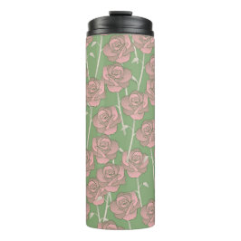 Green Pink Rose Retro Y2K 70er Blume Muster Thermosbecher