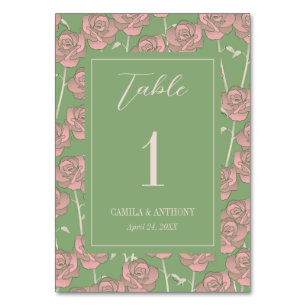 Green Pink Rose Retro Y2K 70er Blume Muster Tischnummer