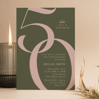 Green Pink Shh It's a Surprise 50th Birthday Party Einladung