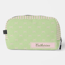 Green Pink Stripe Bow Pattern Coquette Cosmetic Waschbeutel
