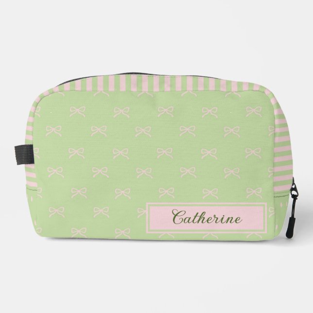 Green Pink Stripe Bow Pattern Coquette Cosmetic Waschbeutel (Vorderseite)