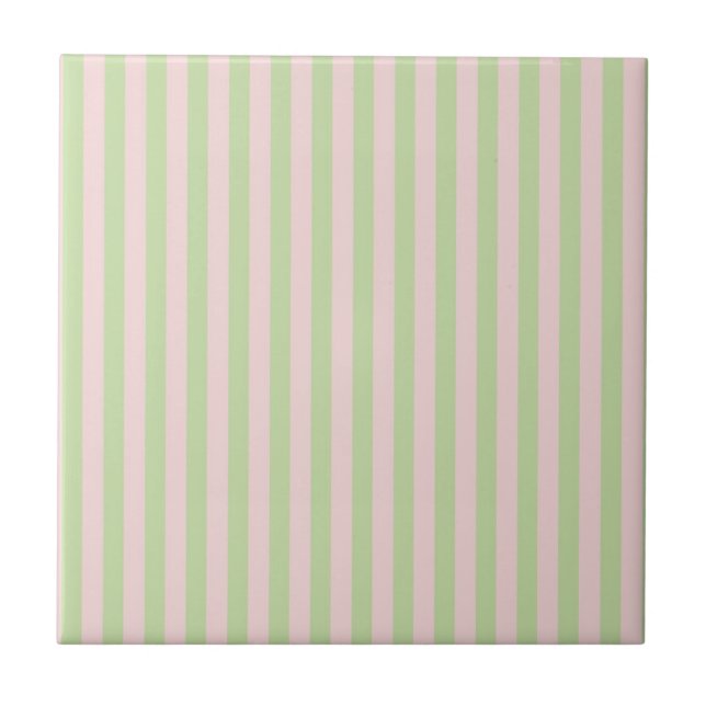 Green Pink Stripes Pattern Minimal Modern Spring Fliese (Vorderseite)