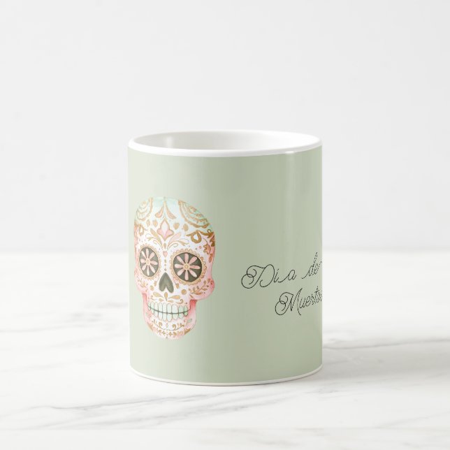 Green Pink Sugar Skull Día de los Muertos Kaffeetasse (Mittel)