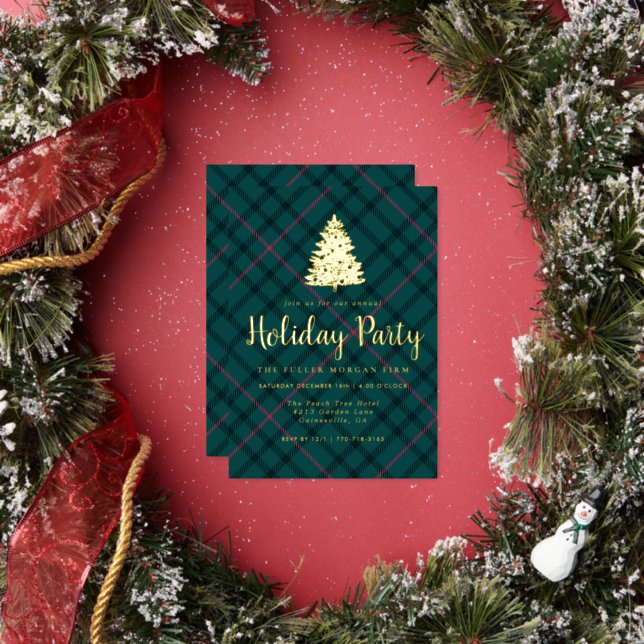 Green & Pink Tartan | Corporate Holiday Party Folieneinladung (Insitu)